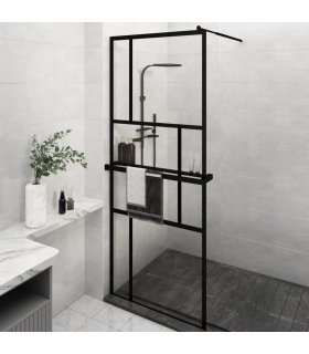 Mampara ducha con estante vidrio ESG y aluminio negro