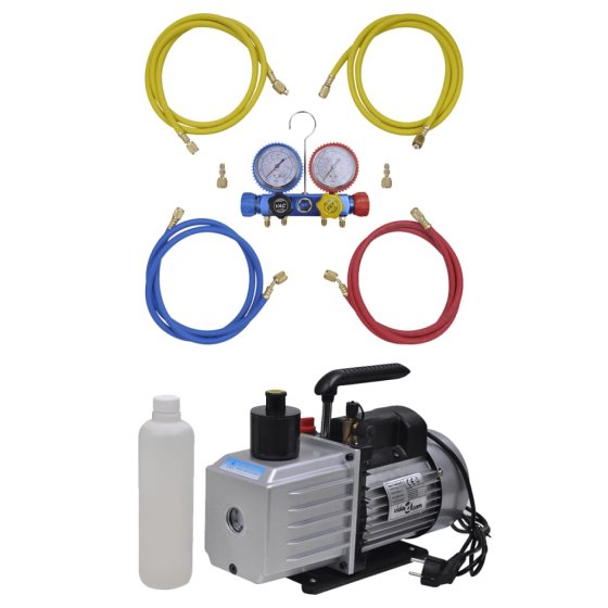 Bomba de vacío 100 L/min manómetros de 4 vías kit herramientas