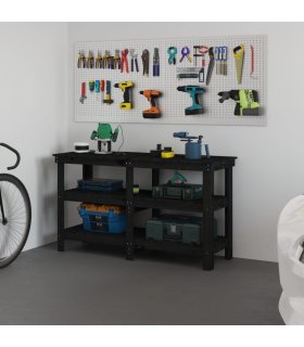 Banco de trabajo de madera maciza de pino negro 142,5x50x80 cm