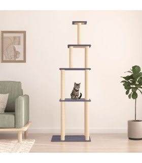 Rascador para gatos con postes de sisal gris oscuro 183 cm