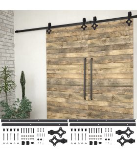 Kit de herrajes de puertas correderas acero negro 2 uds 183 cm