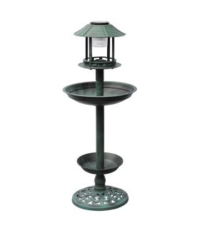 Bañera/comedero para pájaros con luz solar