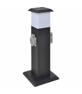 Columna con enchufes y lámpara para el jardín negra