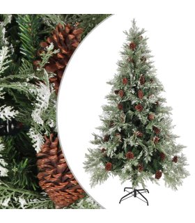 Árbol de Navidad con piñas verde y blanco PVC y PE 195 cm