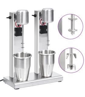 Batidora de batidos con doble vaso de acero inoxidable 2 L