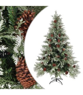 Árbol de Navidad con piñas verde y blanco PVC y PE 150 cm