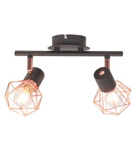 Lámpara de techo con 2 focos E14 negra y cobre