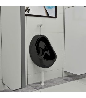 Urinario de pared con válvula de descarga cerámica negro