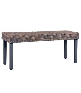 Banco de ratán kubu y madera maciza de mango gris 110 cm
