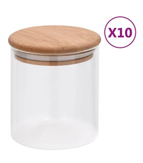 Tarros de almacenaje con tapa de bambú 10 unidades 600 ml