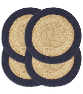 Mantel individual redondo 4 uds yute algodón natural azul 38 cm
