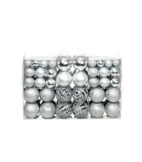 Lote de bolas de Navidad 100 unidades plateadas 3/4/6 cm