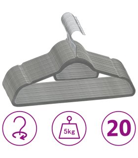 Juego de perchas de ropa 20 uds antideslizantes terciopelo gris